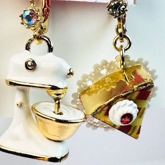Betsey Johnson • Babycakes Pie & Mixer Earrings • Mismatch Drop • Cherry Pie - Picture 3 of 12